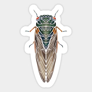 Art Nouveau Cicada White Outline Sticker